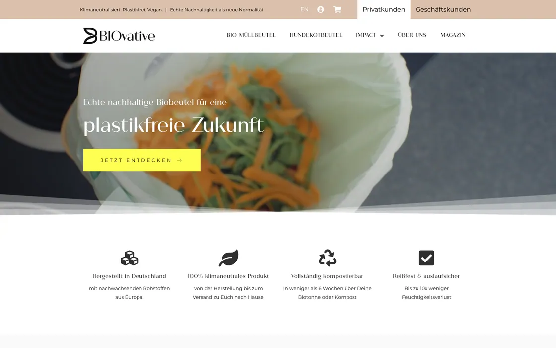 Biovative — Webshop · Nachhaltigkeit, Webdesign-Projekt von Christopher Rapp