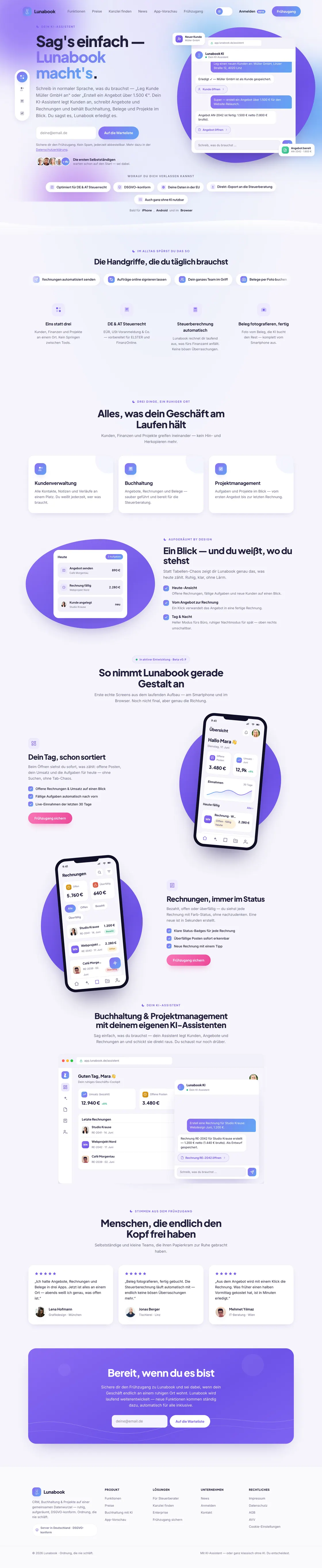 Lunabook — komplette Landingpage, umgesetzt von Christopher Rapp
