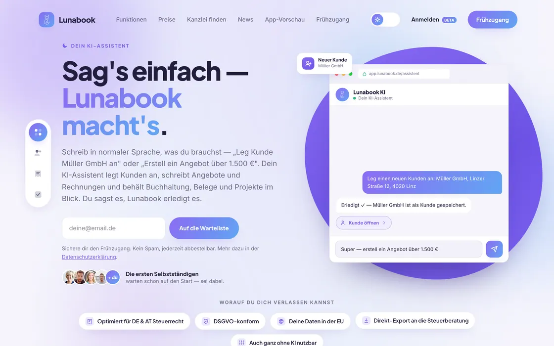 Lunabook — SaaS · KI-Buchhaltung · eigenes Produkt, Webdesign-Projekt von Christopher Rapp