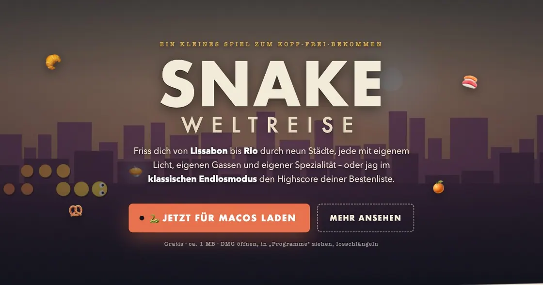 Snake · Weltreise — Browser game · self-built, web design project by Christopher Rapp